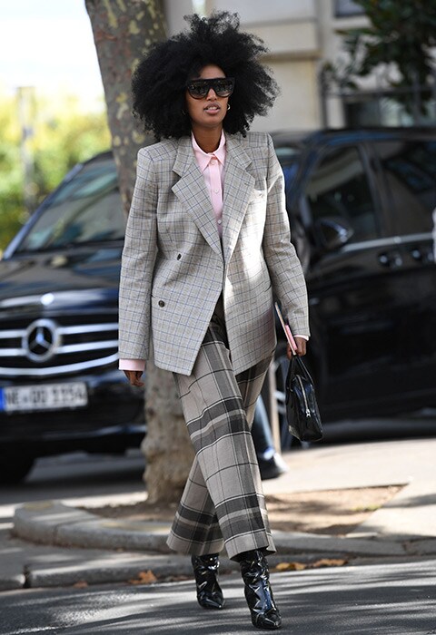 Julia Sarr-Jamois wearing a clash check suit | ASOS Style Feed
