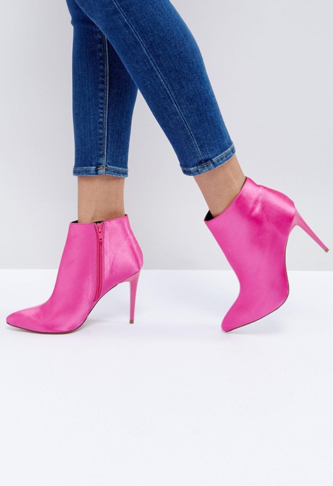 Hot Pink Lycra Fashion Boots Rhinestone Block Heel Ankle Boots|FSJshoes