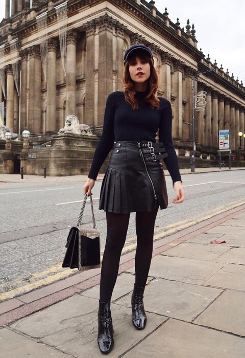 pleated leather skirt