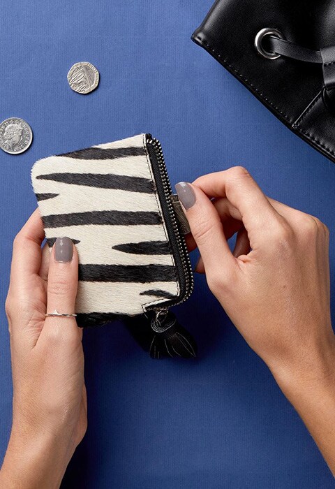 ASOS Leather Zebra Print Mini Coin Purse With Tassel