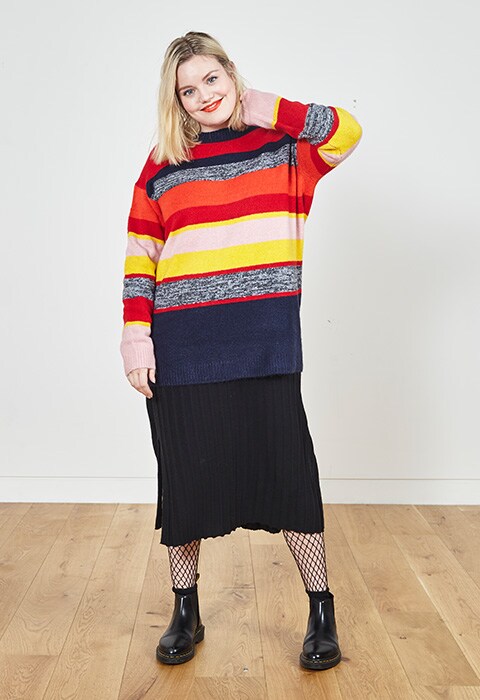 Lotte Williams wearing a striped jumper