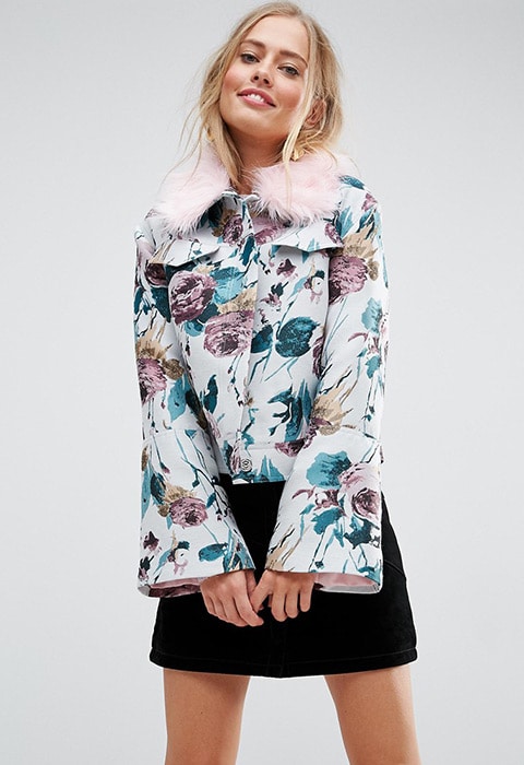 ASOS Jacket in Pretty Jacquard with Faux Fur Collar | ASOS Fashion & Beauty Feed
