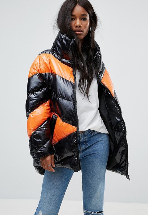 ASOS High Shine Puffer Jacket in Colourblock | ASOS Fashion & Beauty Feed