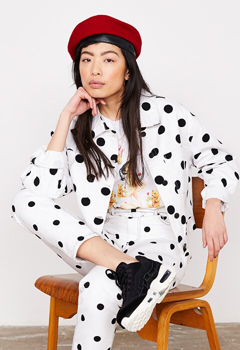 Model wearing a polka dot co-ord