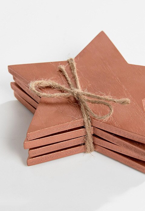 Sass & Belle Set of 4 Rose Gold Wooden Christmas Star Coasters