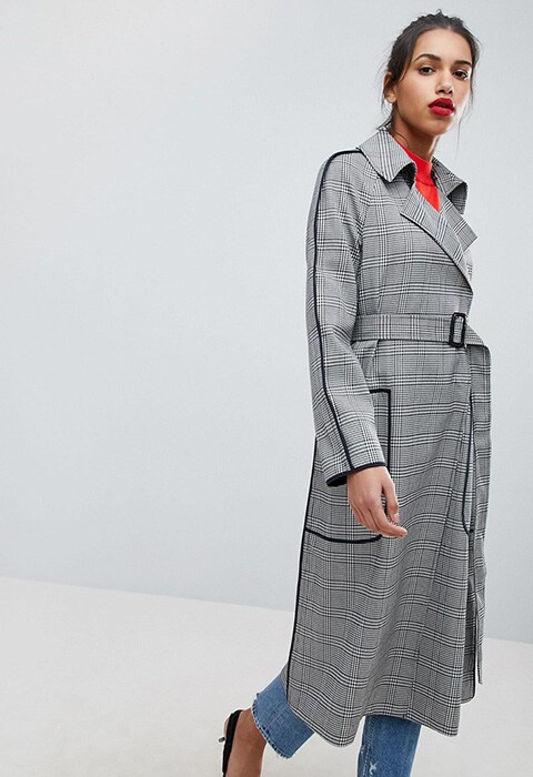 ASOS Checked Mac with Contrast Piping