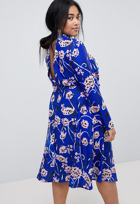 ASOS CURVE Bright Floral High Neck Midi Dress, £48.00 | ASOS Fashion & Beauty Feed 
