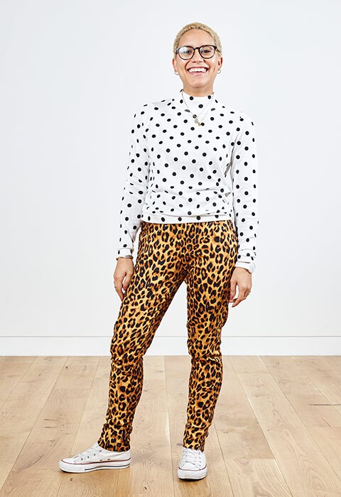 ASOS staff wearing a polka dot jumper
