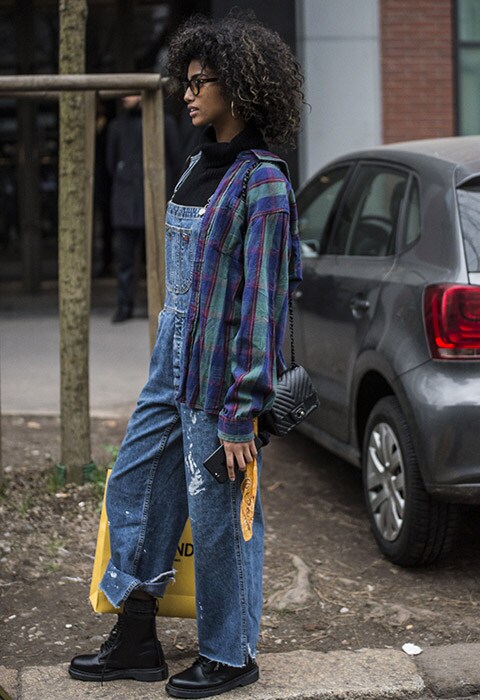 Street style star wearing dungarees