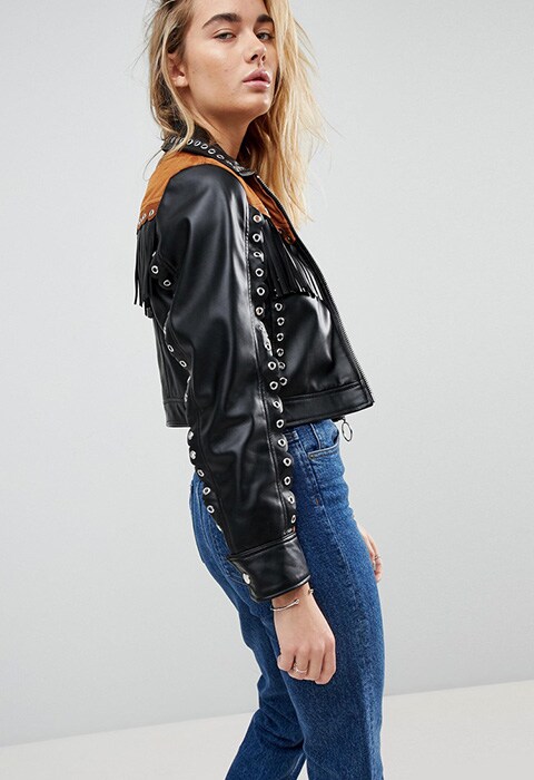 ASOS Western Blocked Studded Leather Look Jacket, £45