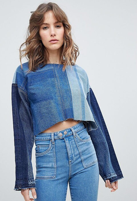 ASOS Denim Reconstructed Top With Long Sleeve