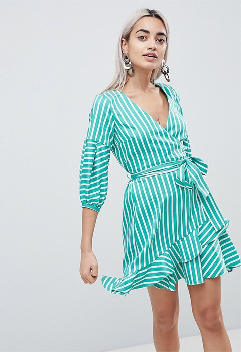 Green stripy dress petite