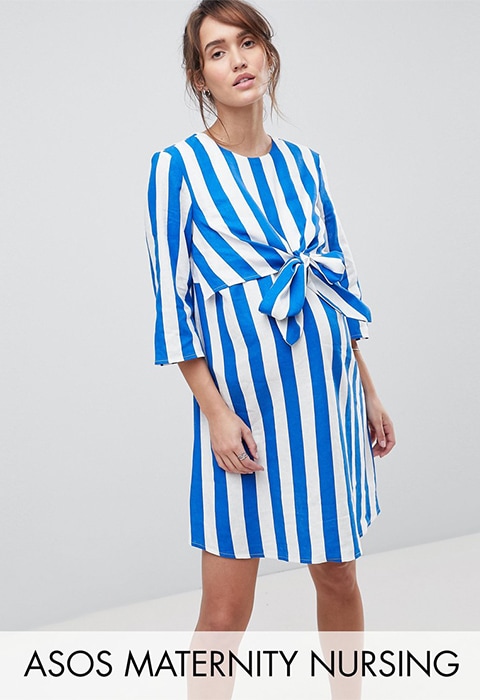 Blue and white striped nursing dress