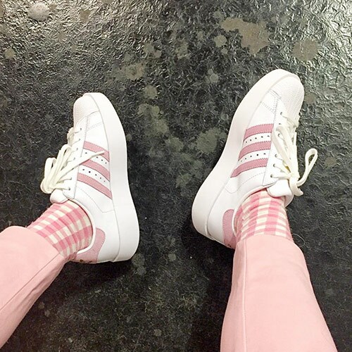 ASOS Insider Barbara wearing pink adidas trainers