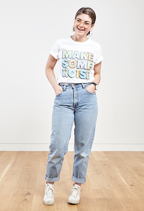 Rosie Sutcliffe-Smith wearing a slogan t-shirt at ASOS