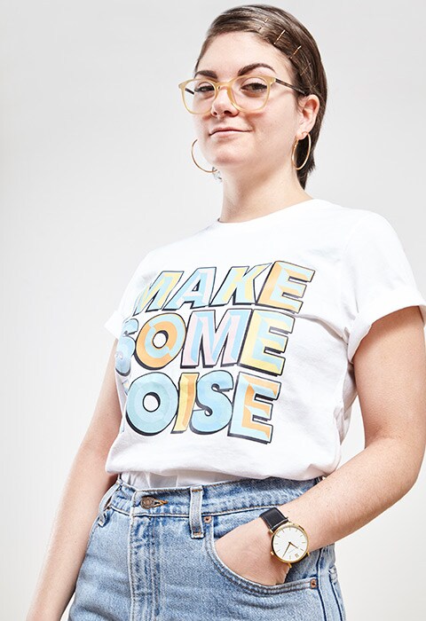 Rosie Sutcliffe-Smith wearing a slogan t-shirt at ASOS