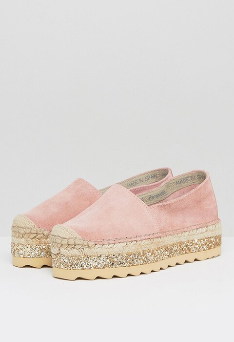 Pieces Leather Espadrilles with Glitter Contrast Sole