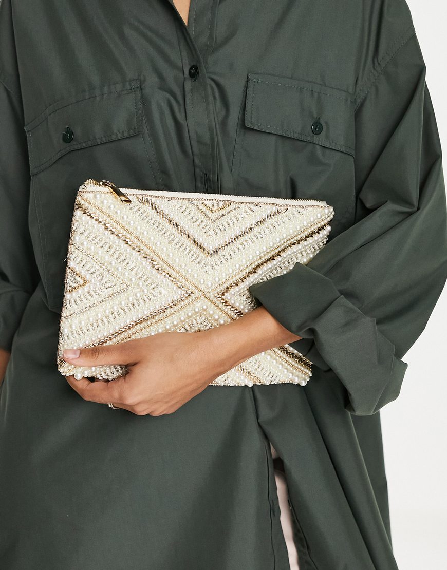 ASOS DESIGN beaded clutch in off white and gold | ASOS Style Feed