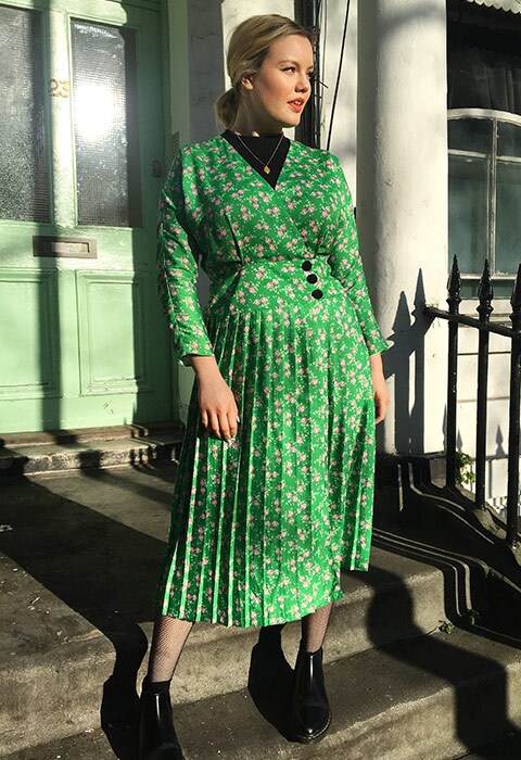 ASOS Lotte wearing green 1930s tea dress