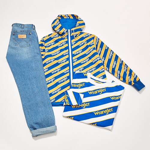 Latest drop from denim brand Wrangler, featuring 90s pieces