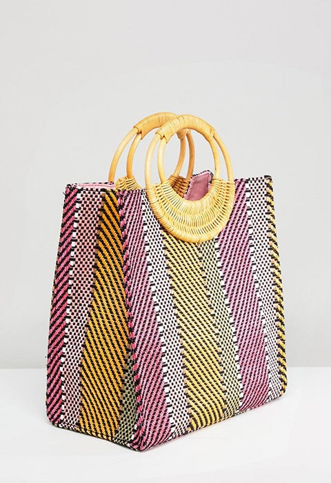 ASOS DESIGN Stripe Straw Mini Shopper Bag With Bamboo Handle