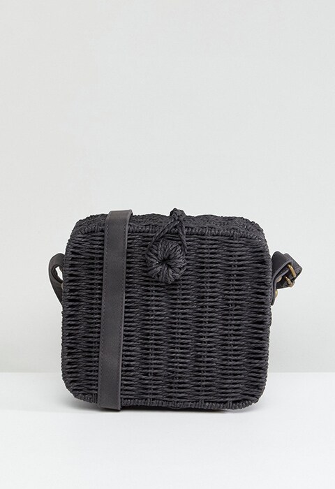ASOS DESIGN straw square structure basket bag with water based pu strap