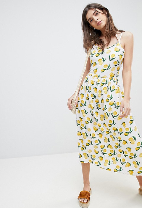 Vero Moda Lemon Printed Midi Beach Dress