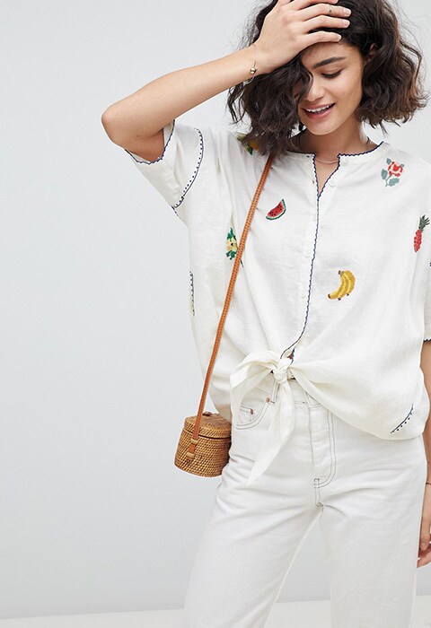 Intropia Needlepoint Embroidered Fruit Blouse