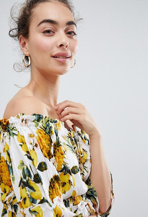 River Island Pineapple Print Off The Shoulder Beach Top