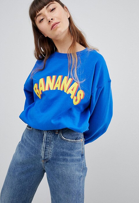 Daisy Street Boyfriend Sweatshirt With Bananas Print