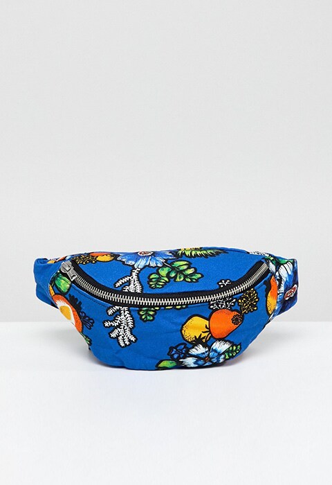ASOS Made In Kenya x 2ManySiblings Bum Bag In Blue Tropical Print