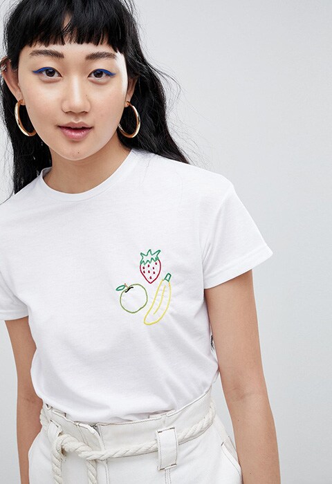 ASOS Made In Kenya Hand Embroidered T-Shirt With Fruit