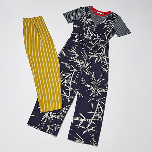 Print jumpsuit, trousers and tee from Warehouse for SS18