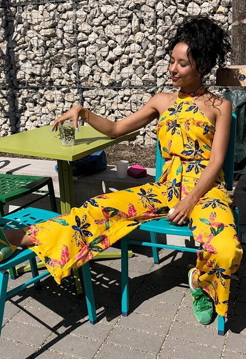 ASOS Elizabeth wearing a Made In Kenya jumpsuit, available at ASOS
