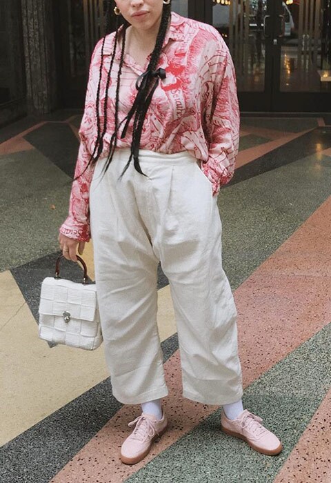 ASOS Insider Hannah wearing a horoscope printed shirt from Weekday