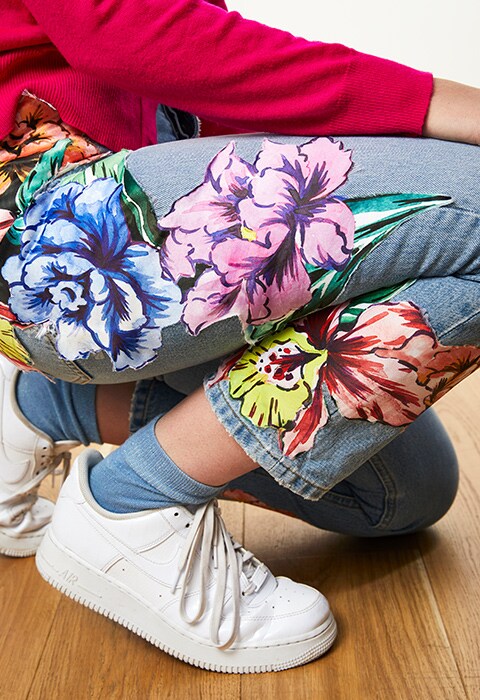 Morgan Brennan wearing floral mom jeans