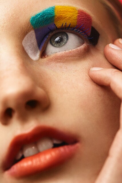 Model wearing Crayola beauty as eyeshadow