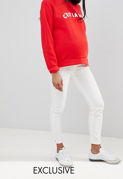 White maternity jeans