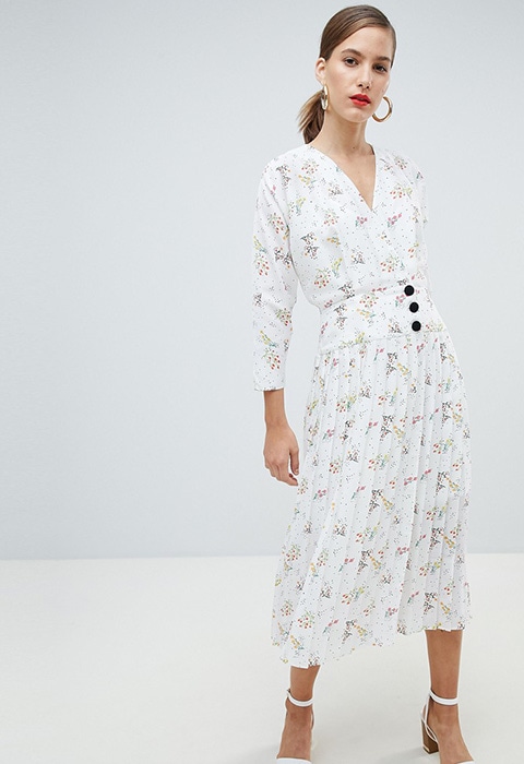 ASOS DESIGN pleated maxi dress with side buttons in ditsy floral £55.00