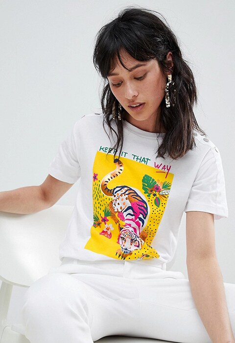 Stradivarius tiger T-shirt with poppers, $26
