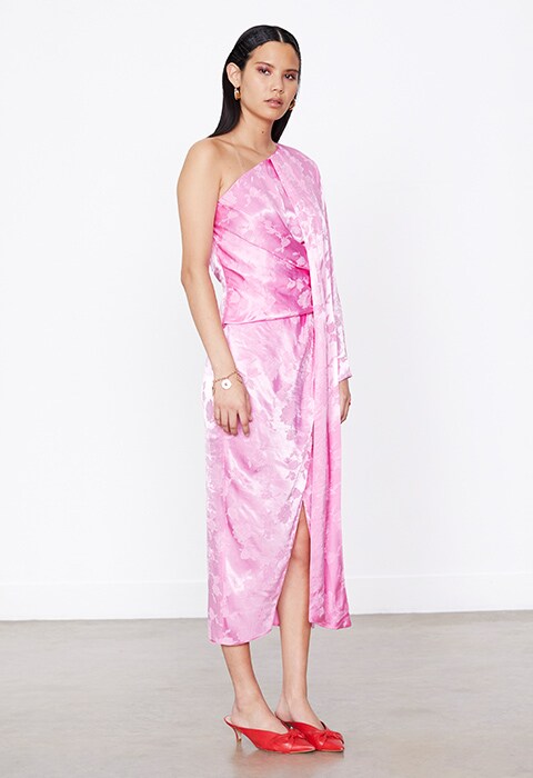 Model wearing a silk dress