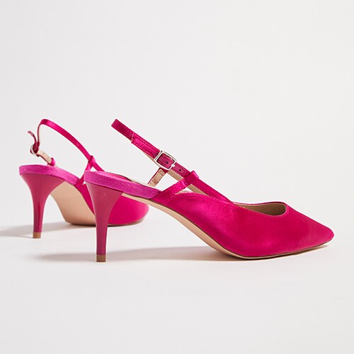 Faith Pink Satin Kitten Heeled Shoes