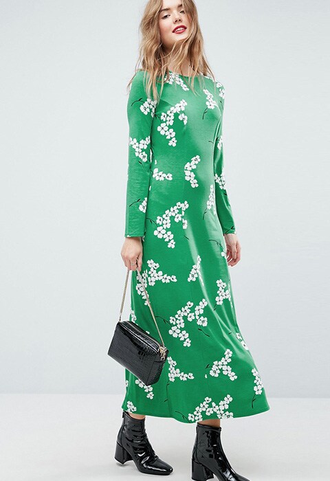 ASOS Maxi Tea Dress With Open Back In Green Floral