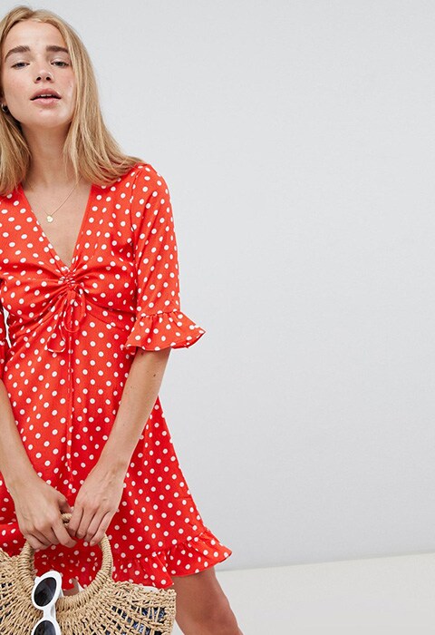 QED London Polka Dot Tea Dress With Frill Details