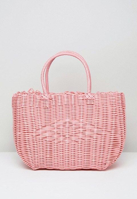 Bershka basket weave shopper in pink