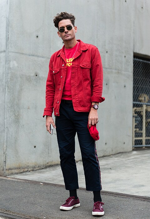 Guy street styler wearing red