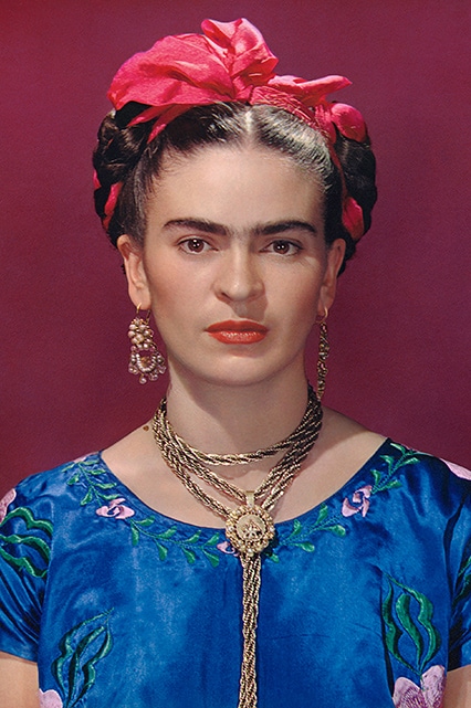 Frida Kahlo in blue satin blouse 1939 Photograph Nickolas Muray  Nickolas Muray Photo Archives