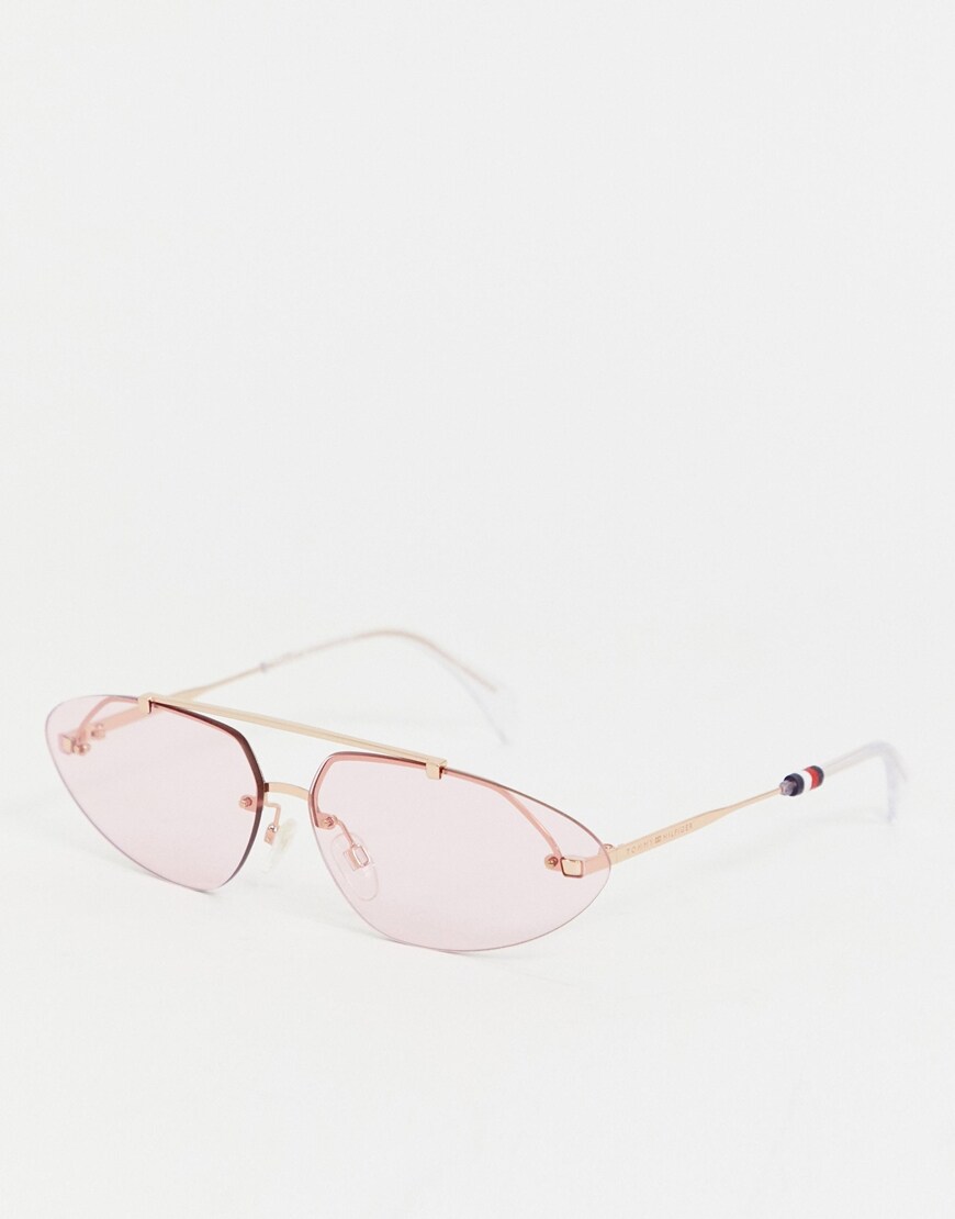 Tommy Hilfiger – Schmale, ovale Sonnenbrille in Rosa