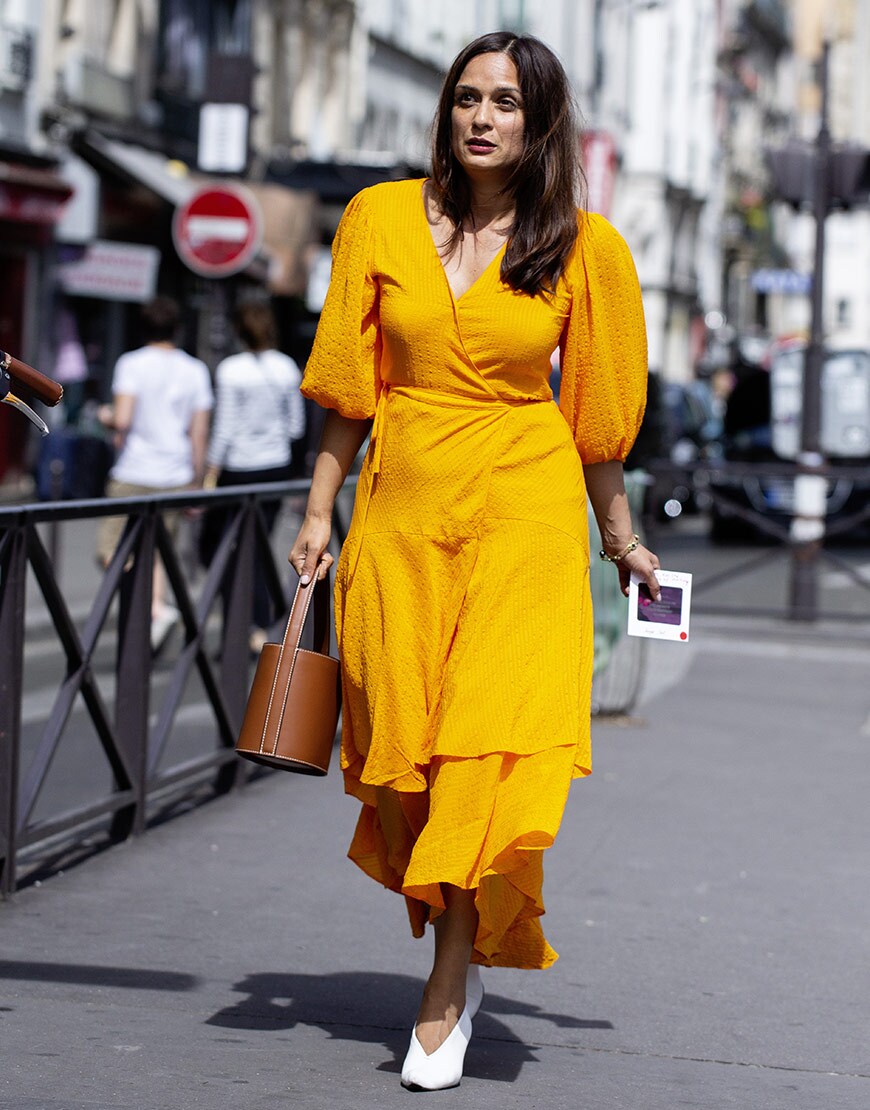 Street styler in yellow dress