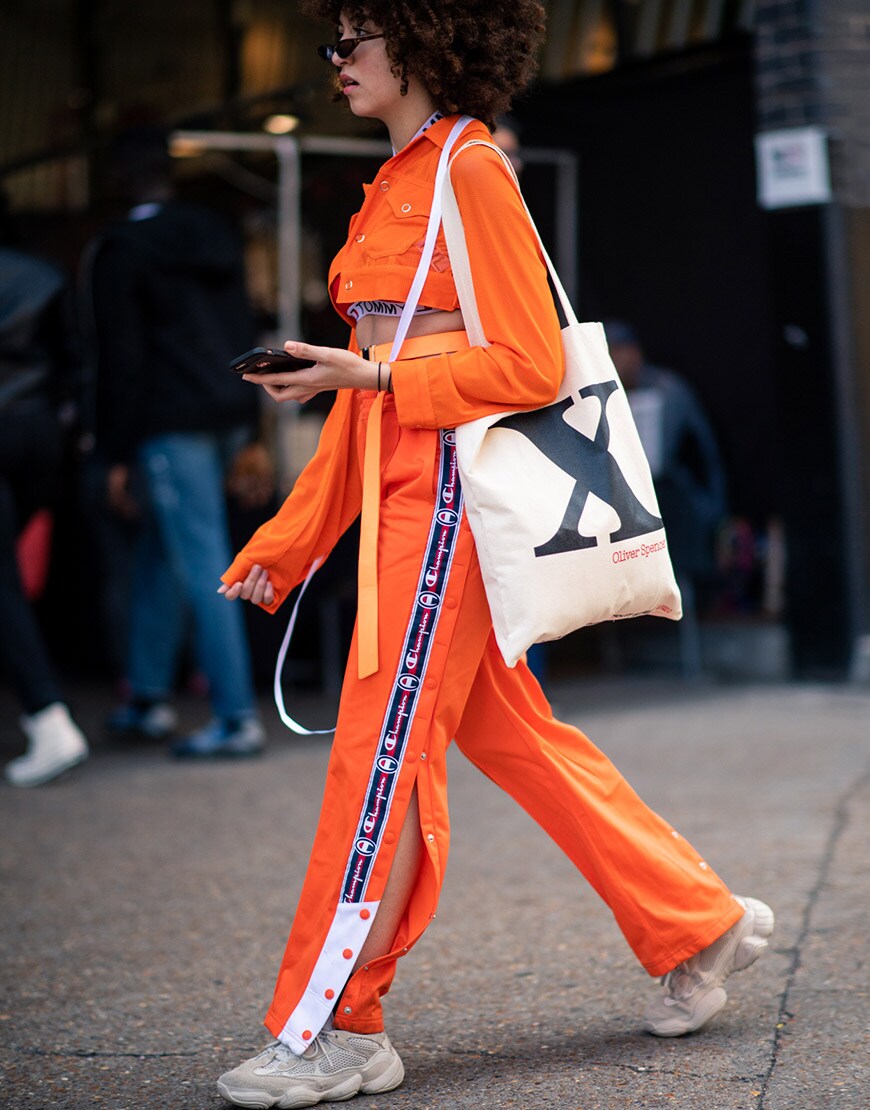 Orange tracksuit at fashion week ASOS